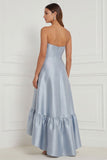 Sky Blue Sweetheart Ruched High-Low Bridesmaid Dress