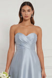 Sky Blue Sweetheart Ruched High-Low Bridesmaid Dress