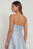 Sky Blue Sweetheart Ruched High-Low Bridesmaid Dress