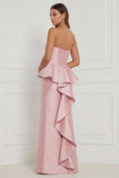 Mermaid Blue White Flower Strapless Bridesmaid Dress with Slit