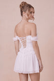 Off the Shoulder White Ruffled Corset Graduation Dress