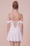 Off the Shoulder White Ruffled Corset Graduation Dress