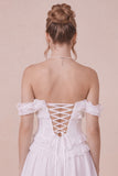 Off the Shoulder White Ruffled Corset Graduation Dress