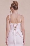White Corset Spaghetti Straps Bodycon Graduation Dress with Bow