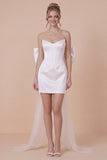 Strapless Basque Satin Bodycon White Graduation Dress with Bow