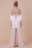 Strapless Basque Satin Bodycon White Graduation Dress with Bow