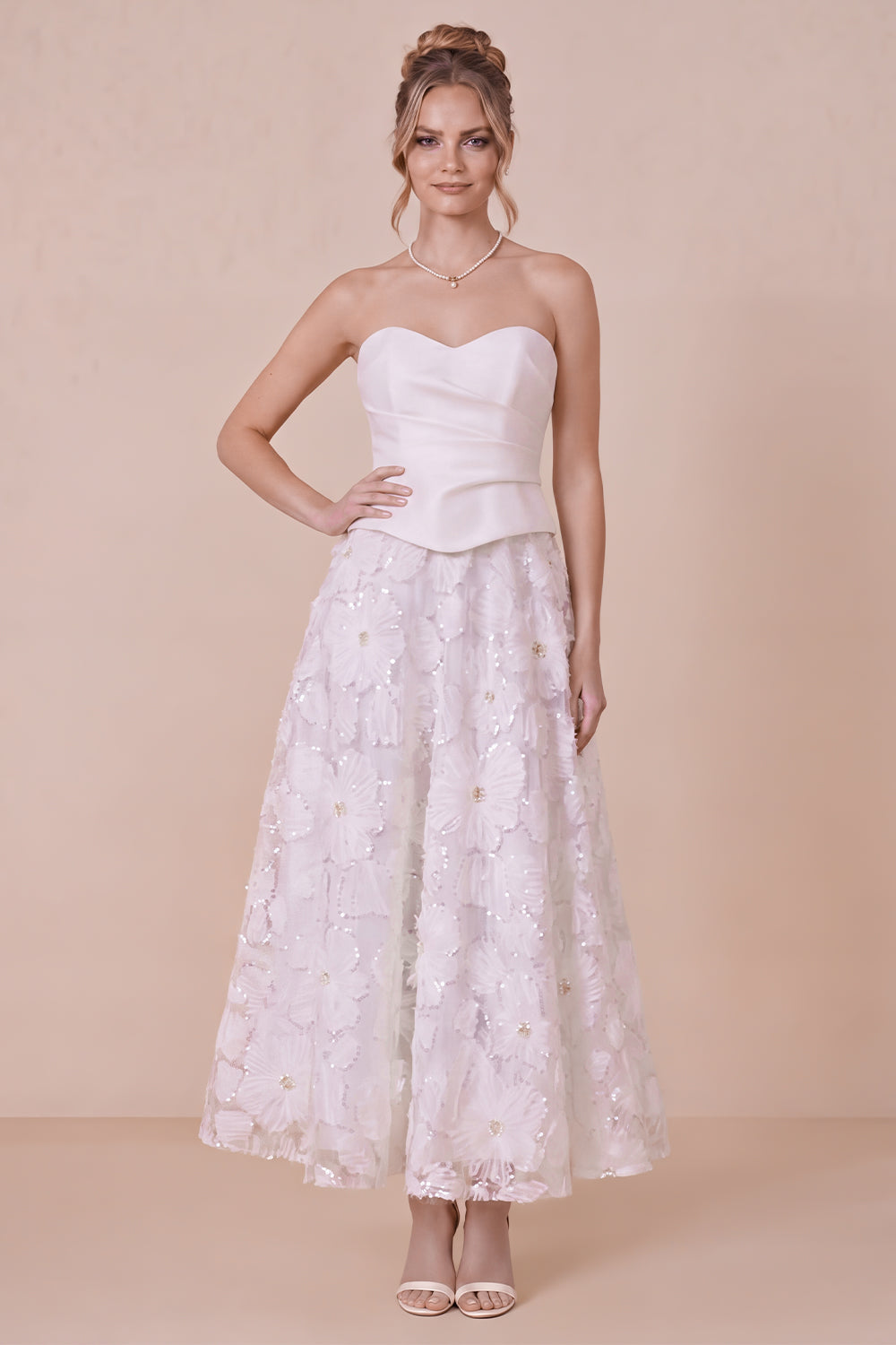 Wedtrend Women White Floral Engagement Dress Ruched A Line Sweetheart
