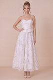 White A Line Floral Sweetheart Engagement Dress