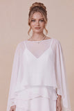 2 Piece White Spaghetti Straps Ruffled Graduation Dress with Cape