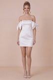 Satin Bodycon Off the Shoulder White Graduation Dress with Bows