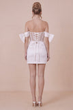 Satin Bodycon Off the Shoulder White Graduation Dress with Bows