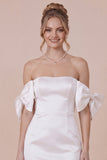 Satin Bodycon Off the Shoulder White Graduation Dress with Bows