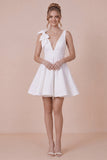 White A Line V-Neck Graduation Dress with Bow