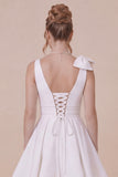 White A Line V-Neck Graduation Dress with Bow