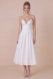 White Satin A Line Corset Midi Dress with Lace-up Back