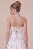 White Satin A Line Corset Midi Dress with Lace-up Back