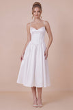 Satin A Line Corset Spaghetti Straps White Graduation Dress