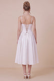 Satin A Line Corset Spaghetti Straps White Graduation Dress
