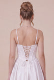 Satin A Line Corset Spaghetti Straps White Graduation Dress