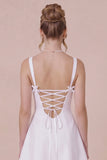Simple White Square Neck Mini Graduation Dress