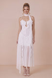 White Lace Ruffled Spaghetti Straps Engagement Dress with Scarf