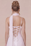 White Lace Ruffled Spaghetti Straps Engagement Dress with Scarf