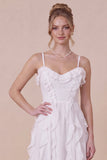 White Ruffled Spaghetti Straps A Line Midi Dress with Lace-up Back