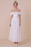 Off the Shoulder Corset White Ruffled Engagement Dress