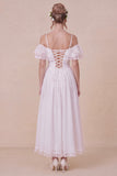 Off the Shoulder Corset White Ruffled Engagement Dress
