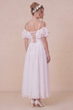 Off the Shoulder Corset White Ruffled Engagement Dress