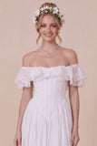 Off the Shoulder Corset White Ruffled Engagement Dress