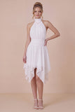 Ruffled Halter White Graduation Dress with Lace-up Back