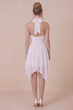 Ruffled Halter White Graduation Dress with Lace-up Back
