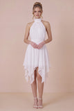 Ruffled Halter White Graduation Dress with Lace-up Back