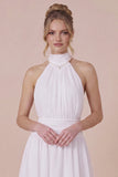 Ruffled Halter White Graduation Dress with Lace-up Back
