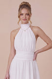 Ruffled Halter White Graduation Dress with Lace-up Back