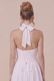 Ruffled Halter White Graduation Dress with Lace-up Back
