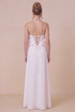 White Spaghetti Straps Ruffle Engagement Dress with Slit