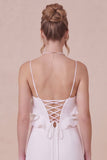 White Spaghetti Straps Ruffle Engagement Dress with Slit