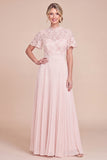 Blush Pink Pleated Mum Of the Bride Dress with Short Sleeves