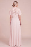 Blush Pink Pleated Mum Of the Bride Dress with Short Sleeves