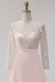 Blush Pink Pleated Mum Of the Bride Dress with Short Sleeves