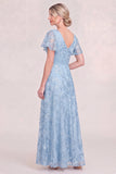 Light Blue Appliqued V-Neck Mum Of the Bride Dress with Sequins