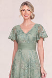 Light Blue Appliqued V-Neck Mum Of the Bride Dress with Sequins