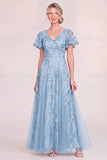 Burgundy Tulle V-Neck Long Mum Of the Bride Dress with Sequins