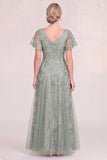Burgundy Tulle V-Neck Long Mum Of the Bride Dress with Sequins