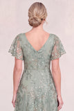 Burgundy Tulle V-Neck Long Mum Of the Bride Dress with Sequins