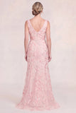 Blush Pink V-Neck Appliqued Mermaid Mum Of the Bride Dress with Sequins