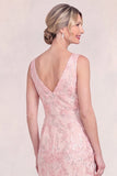 Blush Pink V-Neck Appliqued Mermaid Mum Of the Bride Dress with Sequins