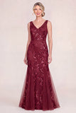 Blush Pink V-Neck Appliqued Mermaid Mum Of the Bride Dress with Sequins